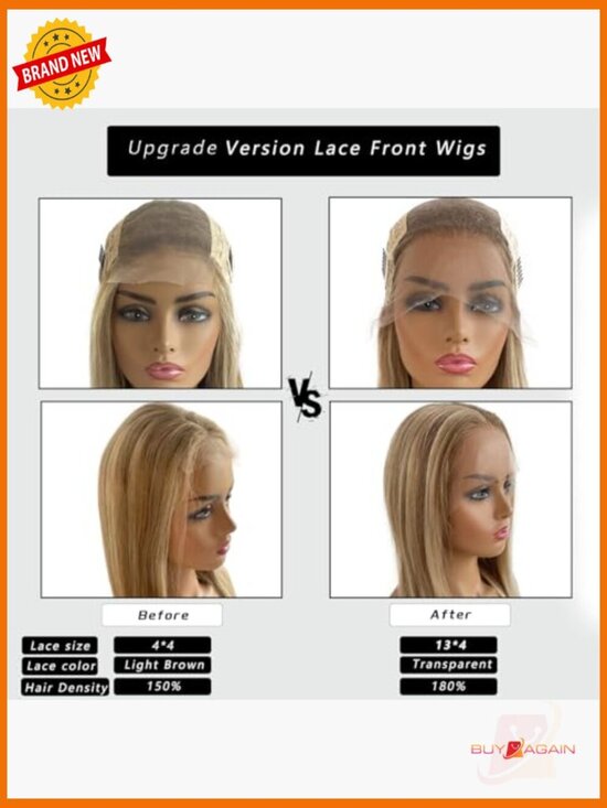 13x4 HD Lace Front Human Hair Wig Straight 150% Density Pre Plucked Baby Hair